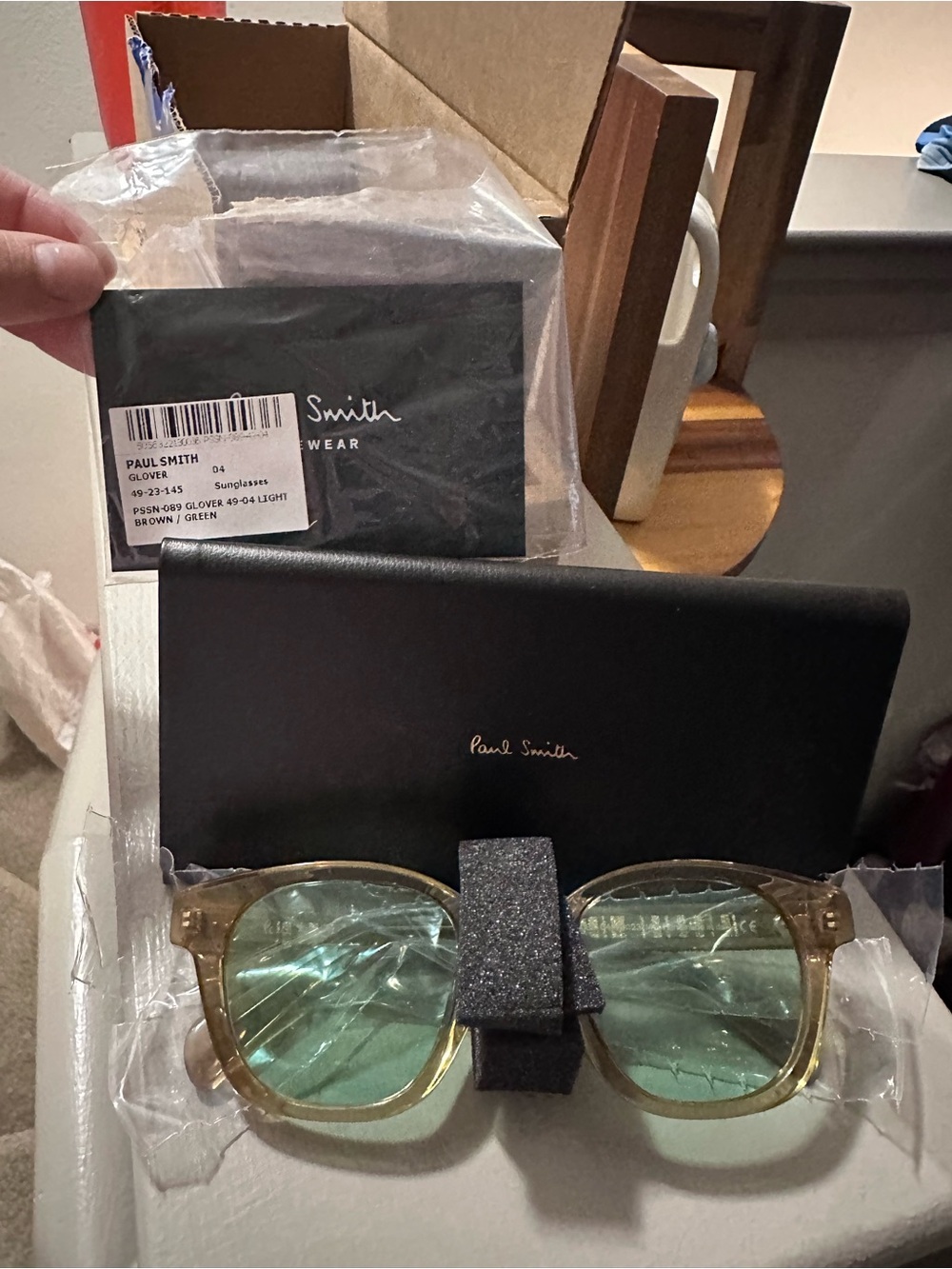Paul Smith Translucent Brown Frame Sunglasses with Green Lenses